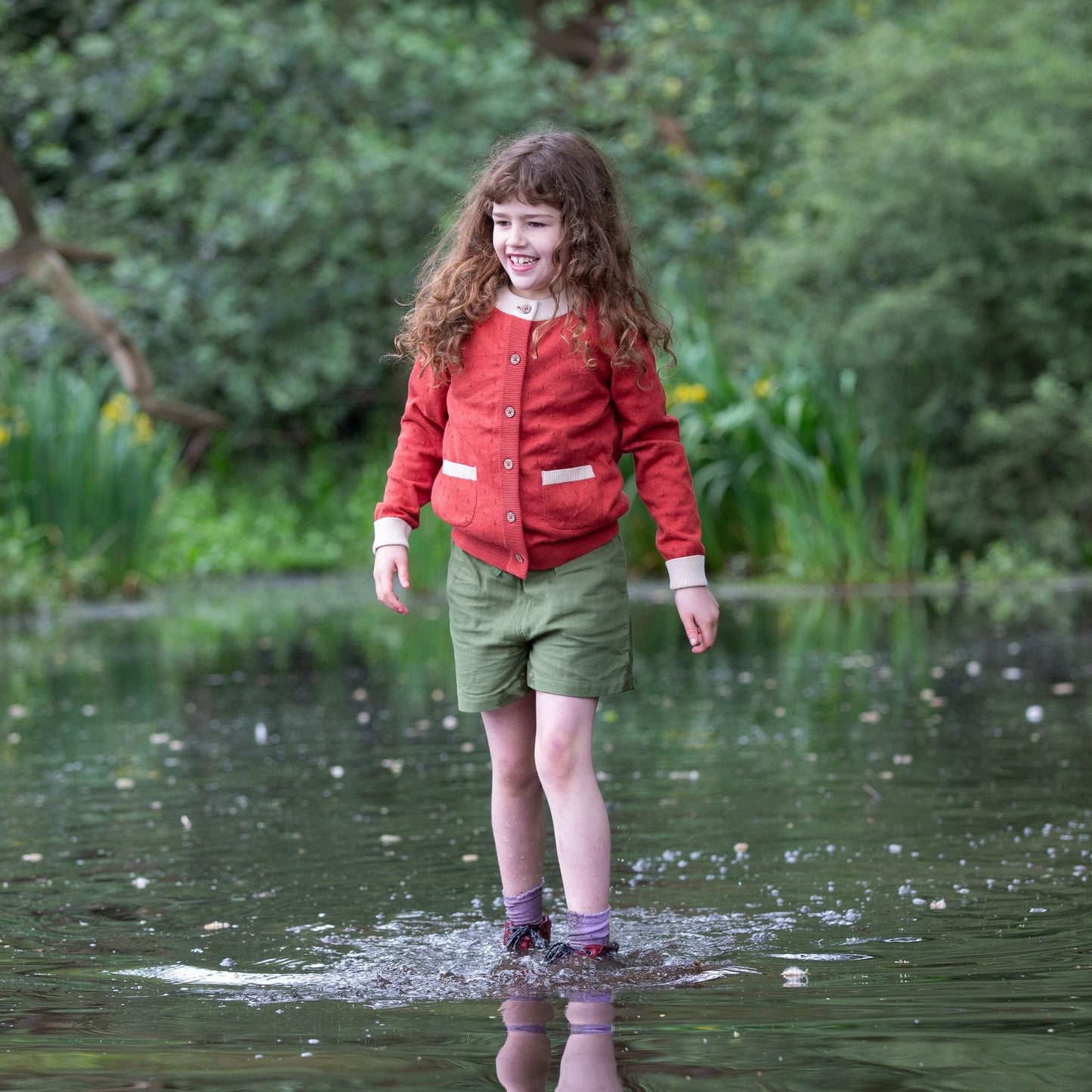 預購童裝 ☕︎ 紅桔 小花鏤空針織外套 |Little Green Radicals 有機棉