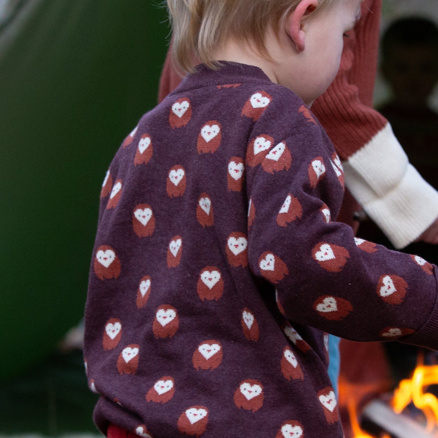 Dark brown owl-patterned organic cotton knit top | Little Green Radicals