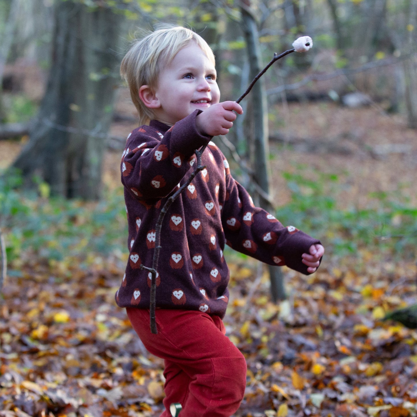 Dark brown owl-patterned organic cotton knit top | Little Green Radicals