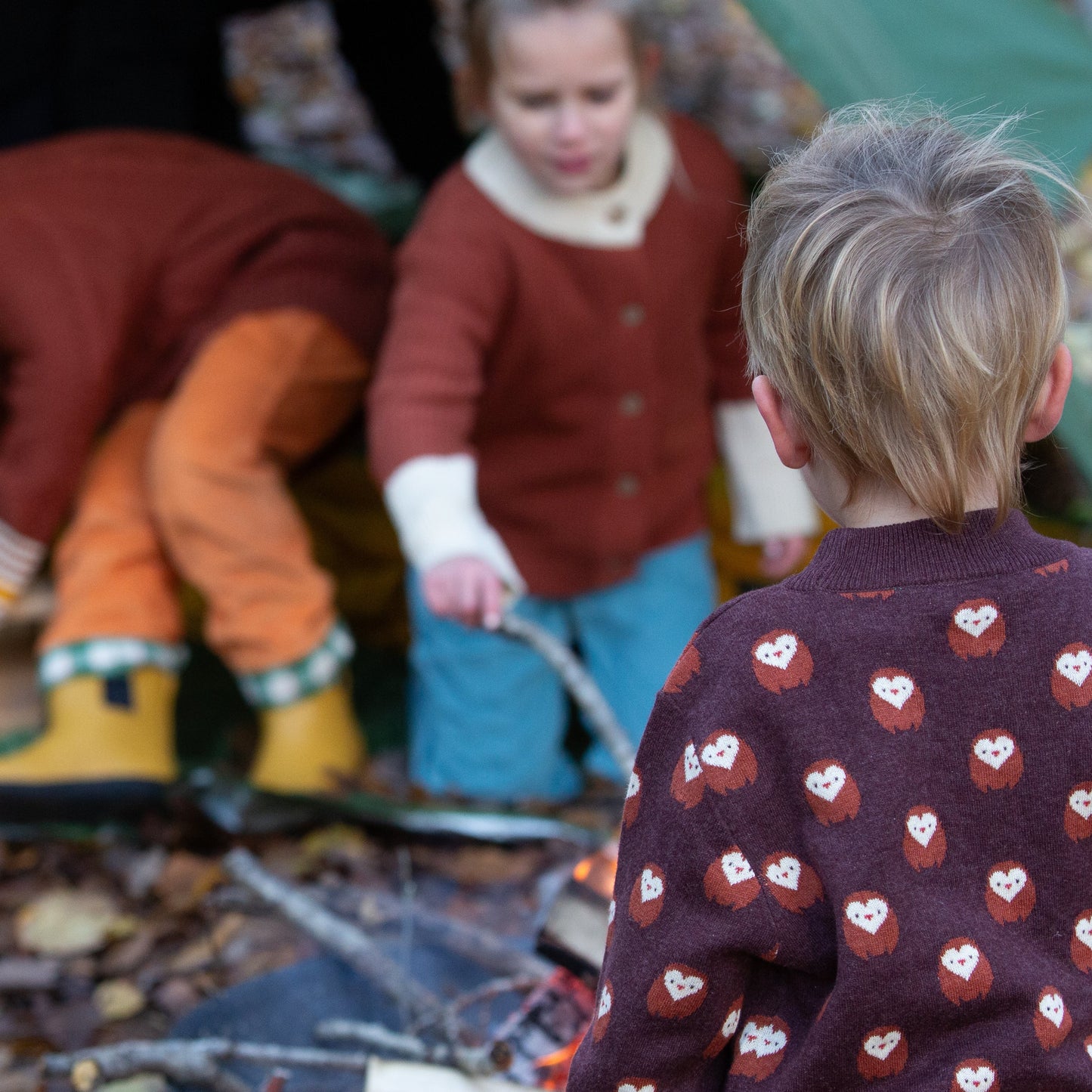 Dark brown owl-patterned organic cotton knit top | Little Green Radicals