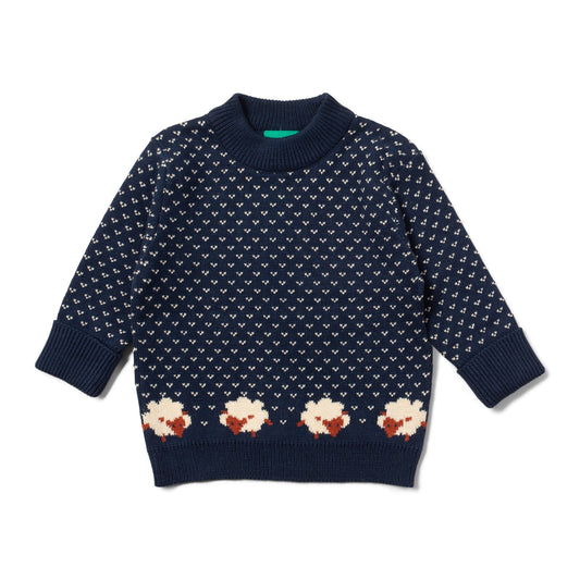 Navy Blue Sheep and Heart-Shaped Organic Cotton Knit Top | Little Green Radicals