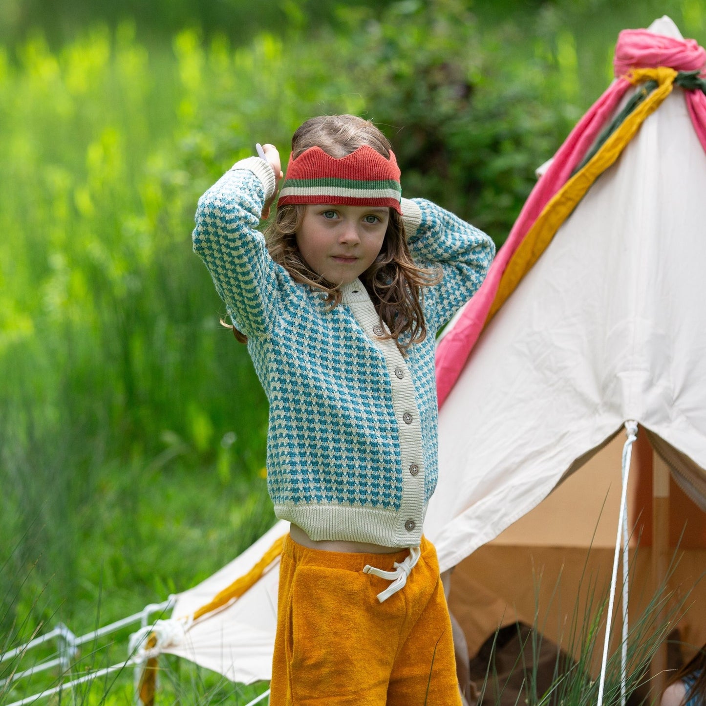 預購童裝 ☕︎ 天空藍  浮雕織紋 針織外套 ｜Little Green Radicals 有機棉