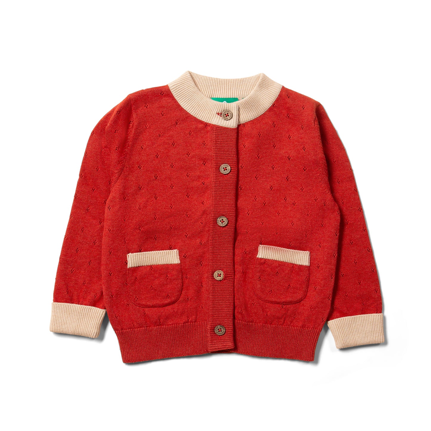 預購童裝 ☕︎ 紅桔 小花鏤空針織外套 ｜Little Green Radicals 有機棉