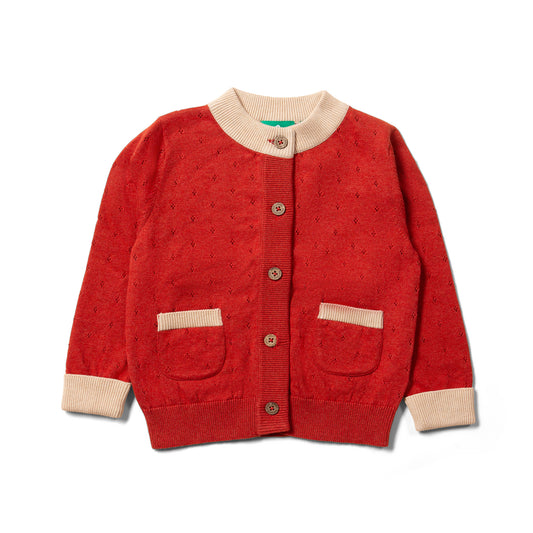 預購童裝 ☕︎ 紅桔 小花鏤空針織外套 ｜Little Green Radicals 有機棉