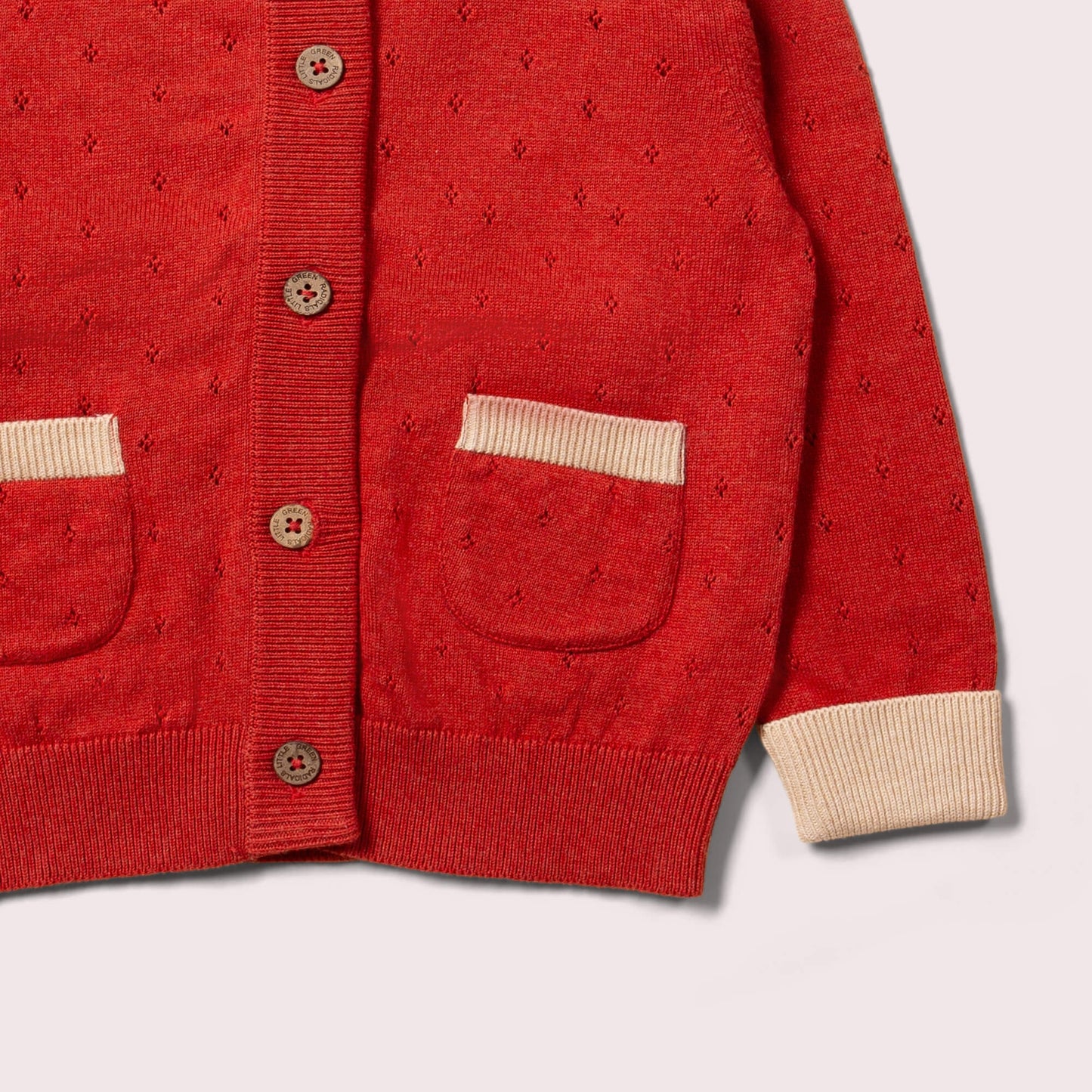 預購童裝 ☕︎ 紅桔 小花鏤空針織外套 ｜Little Green Radicals 有機棉